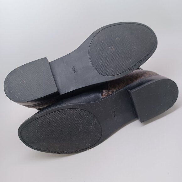 Michael Kors Ankle Boots Black Brown Britt Signature Logo Print Flats Womens 8.5 - Picture 14 of 16